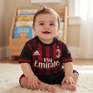 Adidas Kids AC Milan Black and Red Jersey
